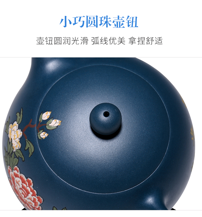 純手工紫砂壺，小巧琺瑯印花紫砂壺